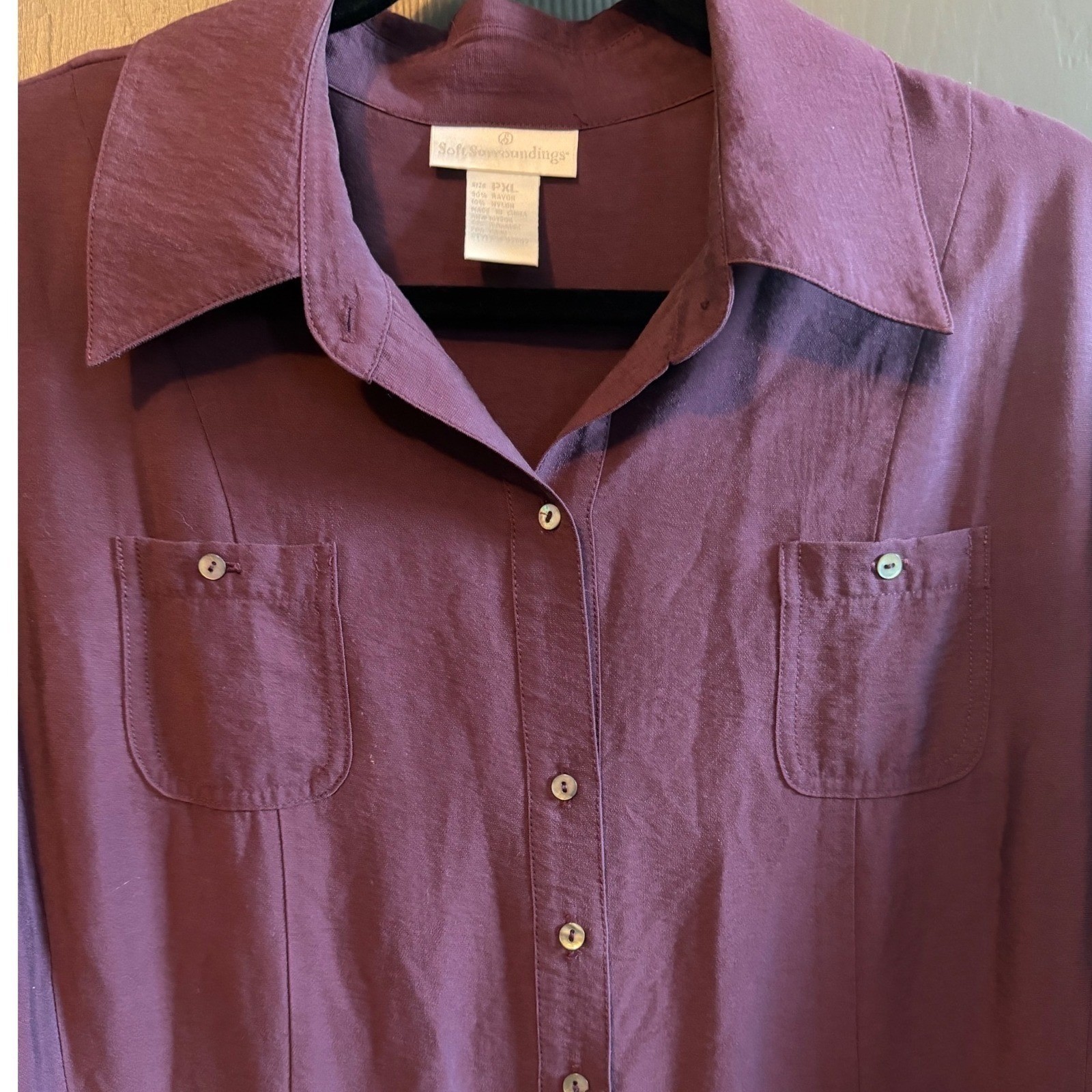 Soft Surroundings Plum Purple Button Down Midi Shirt Dress PXL Dark Academia