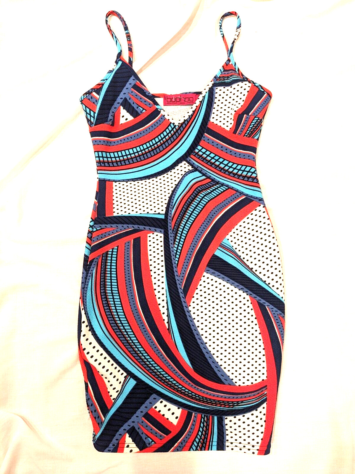 Boohoo Womens Cami/Sheath Shapely and Strapy Abstract Colorful Dress Sz: 4 Artsy
