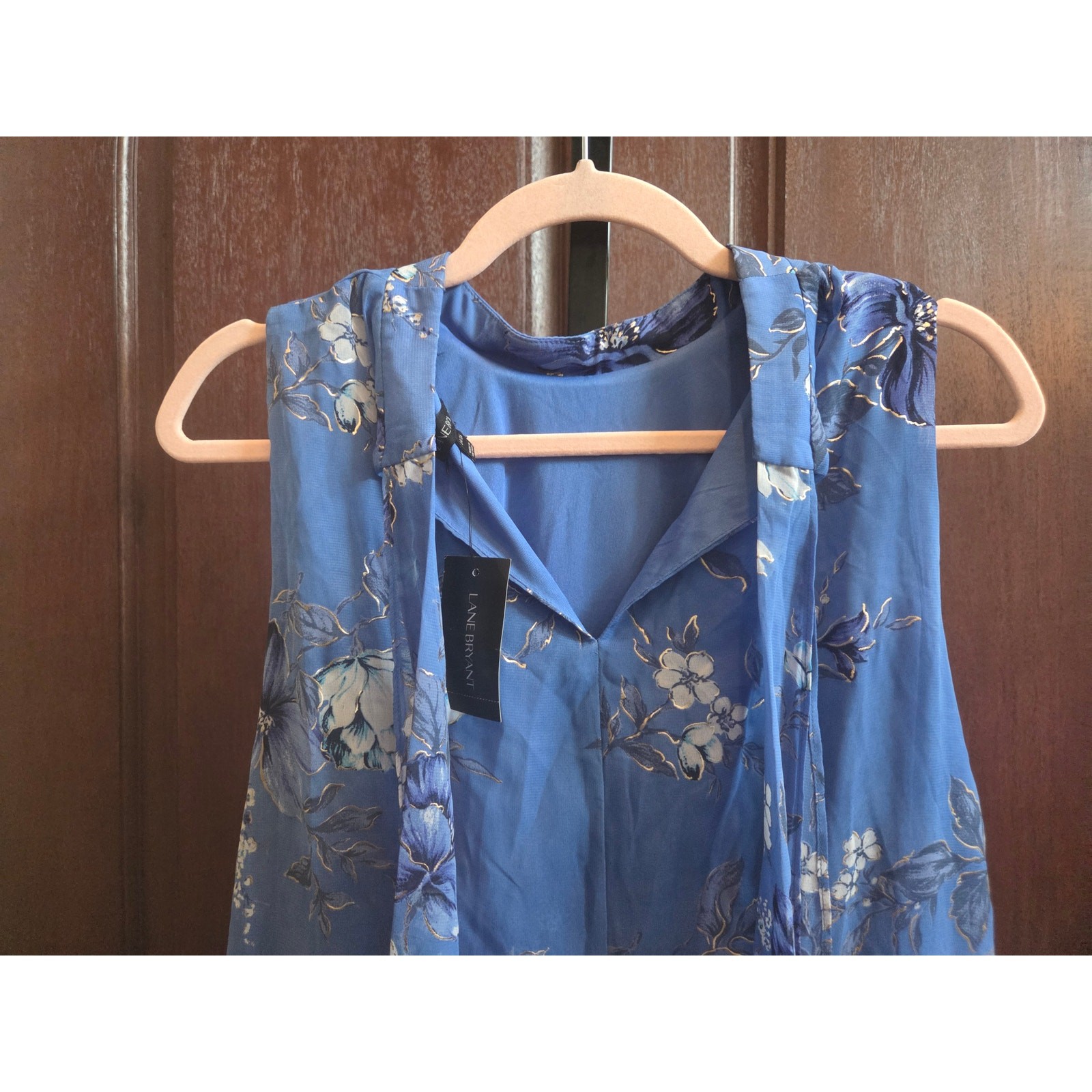 NWT Lane Bryant Blue Floral Mock Neck Sleeveless Shift Midi Dress 14/16