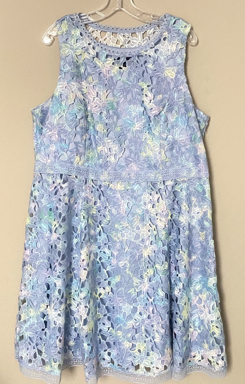 NWT Isaac Mizrahi Live! Sleeveless Fit & Flare Dress Lace Overlay Light Blue 18w