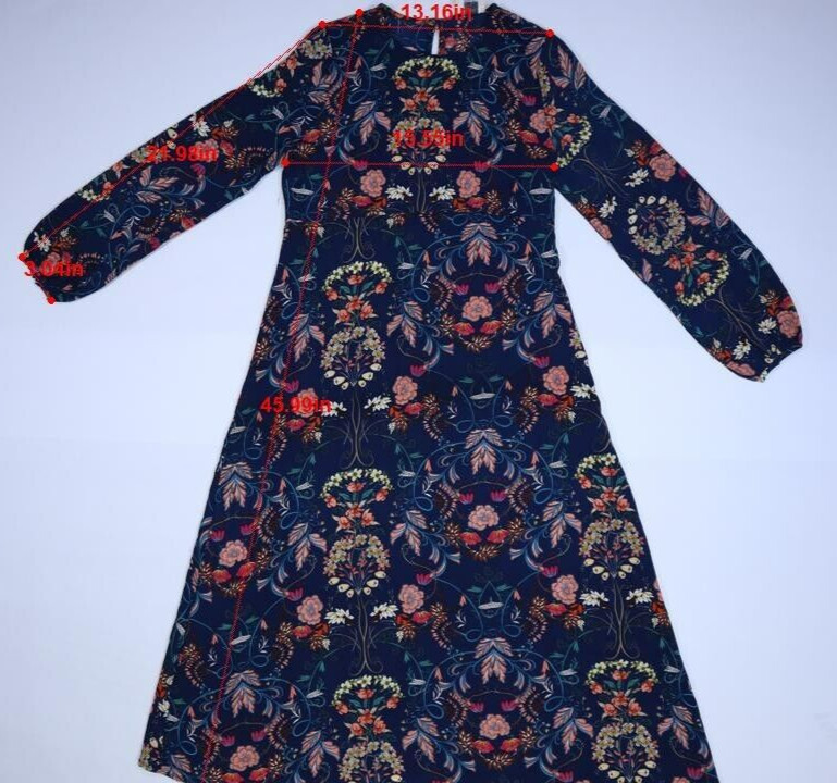 I. Madeline Womens Long Sleeve Garden Splendor Floral Keyhole Back Midi Dress L