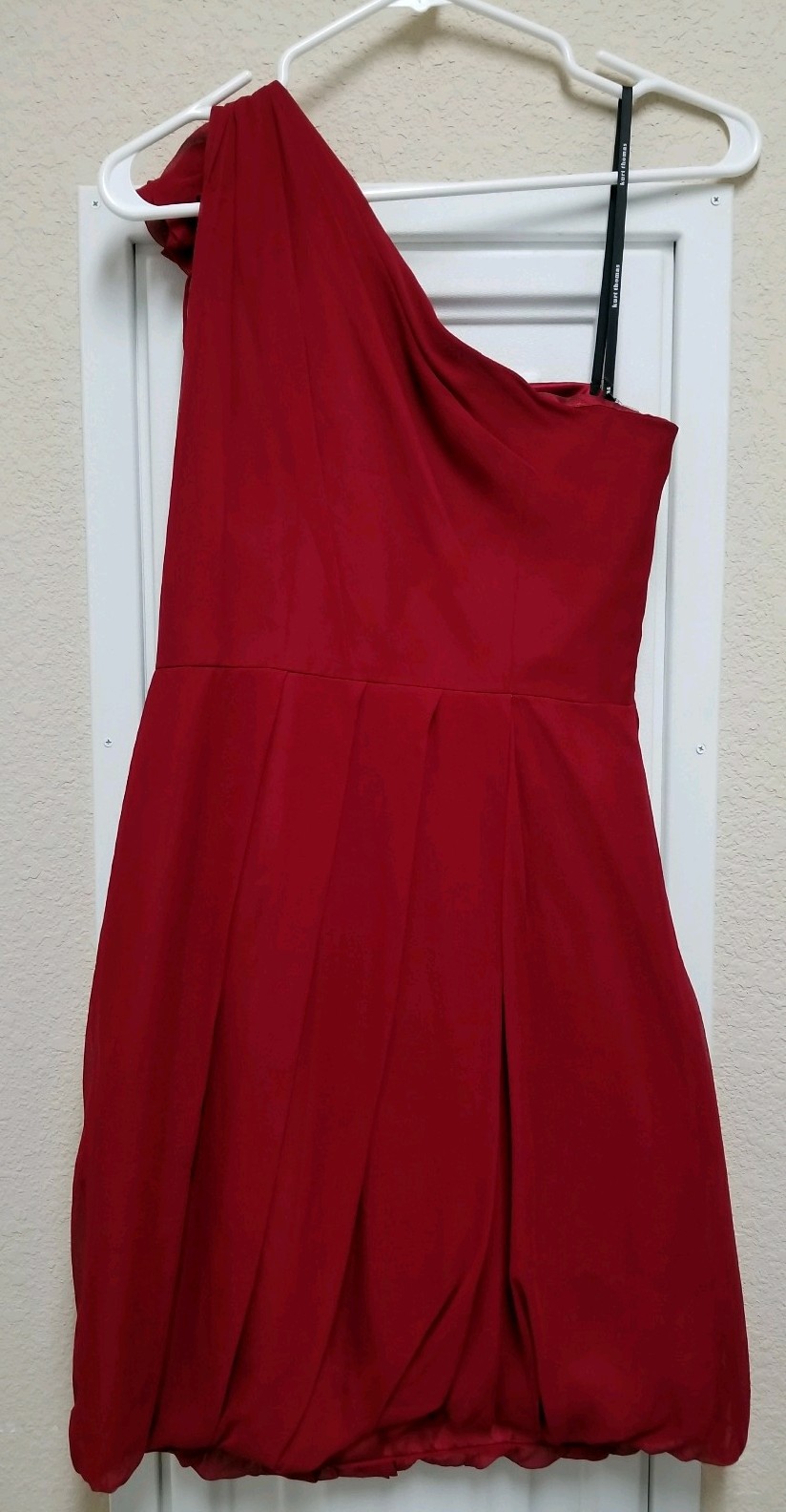 Kurt Thomas Red Silk One Shoulder Above Knee bubble Christmas Party Dress Size 2