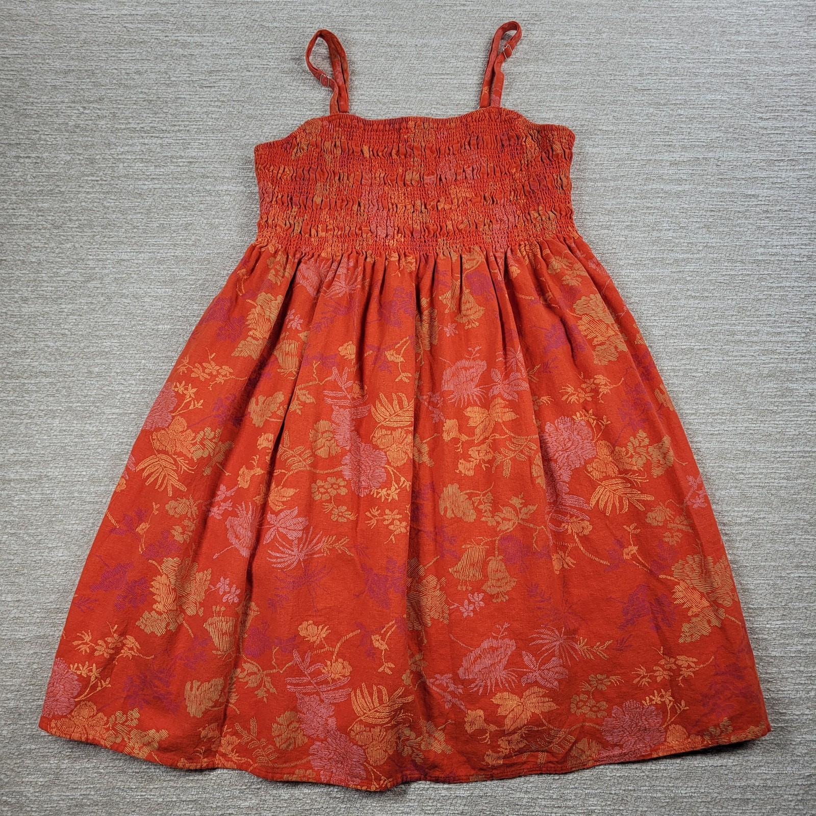 Universal Thread Dress Womens Medium Orange Smocked Top Adjustable Straps Summer