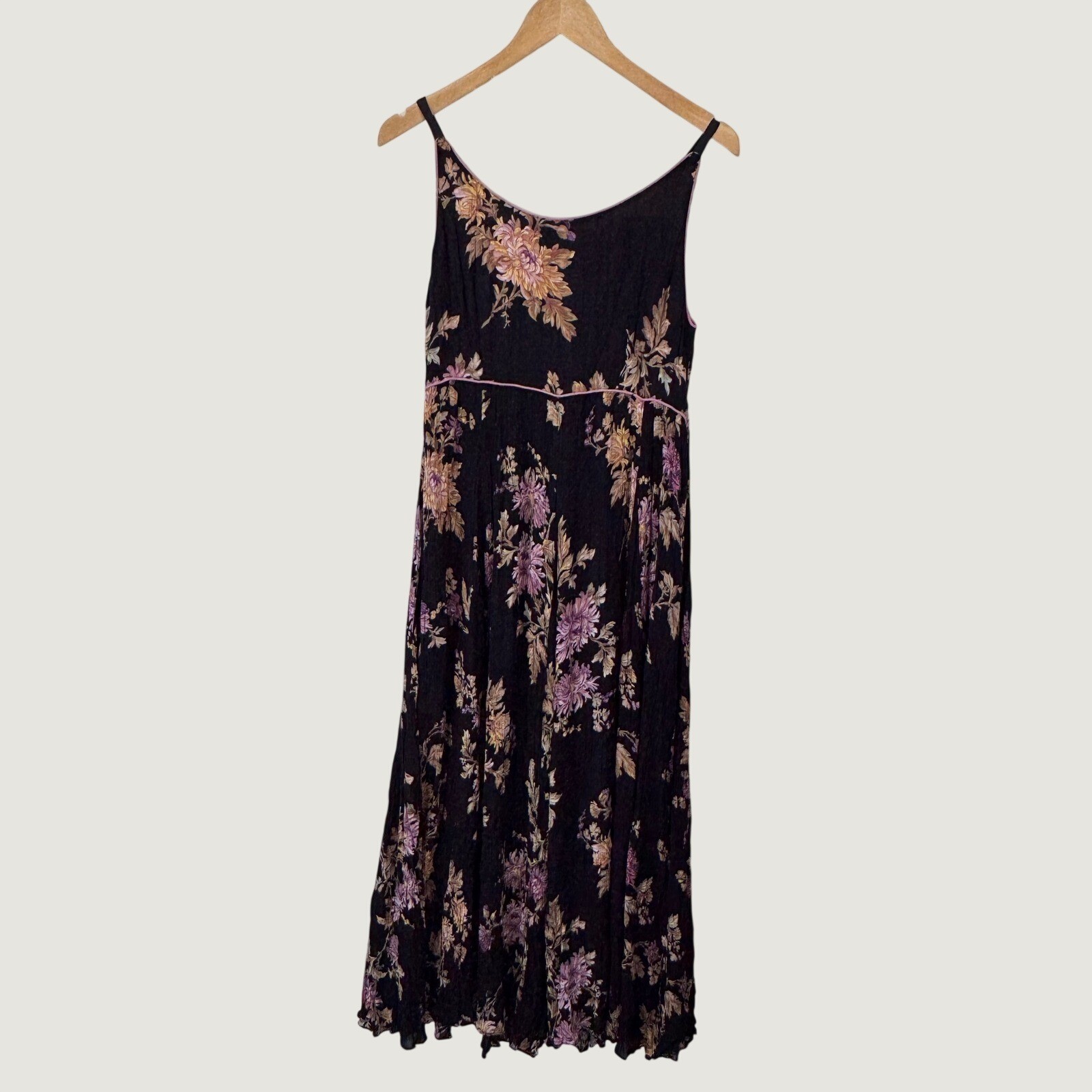 Nostalgia Floral 90s Maxi Dress Large Black Boho Cottagecore Rayon Sleeveless