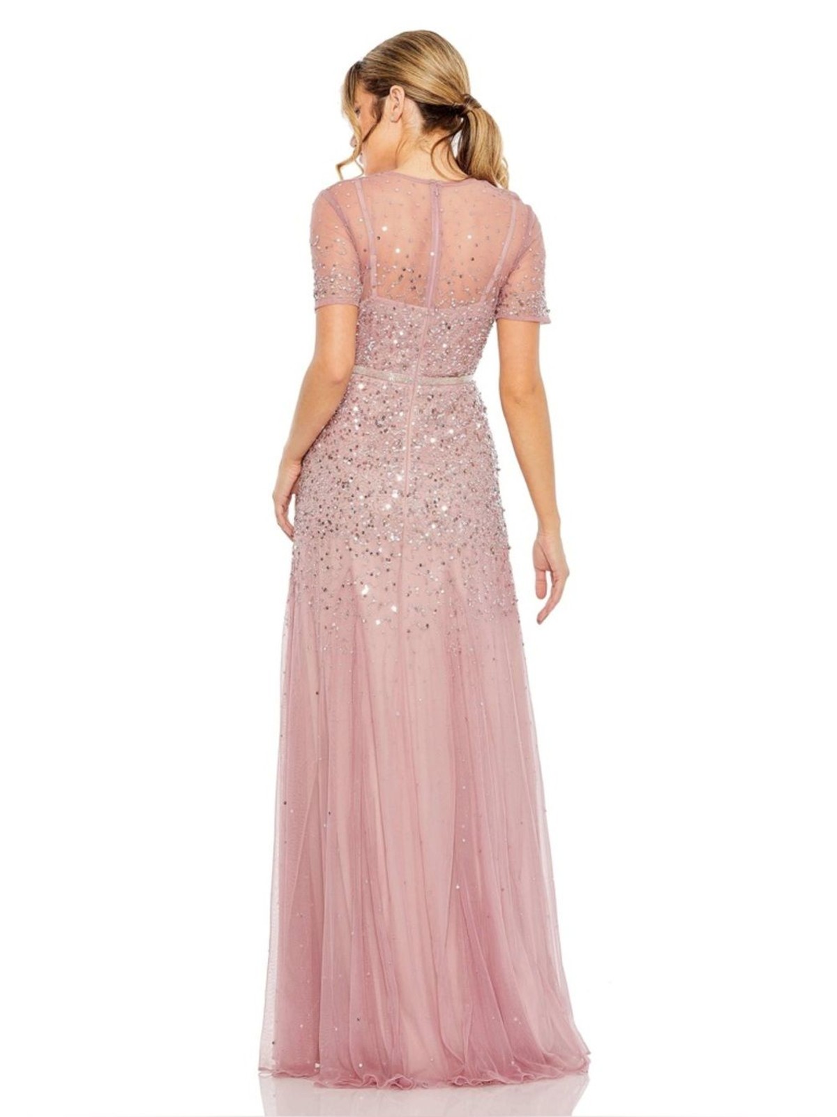 NEW MAC DUGGAL High Neck Short Sleeve Sequin Embellished Gown Sz: 18 #93909 $750