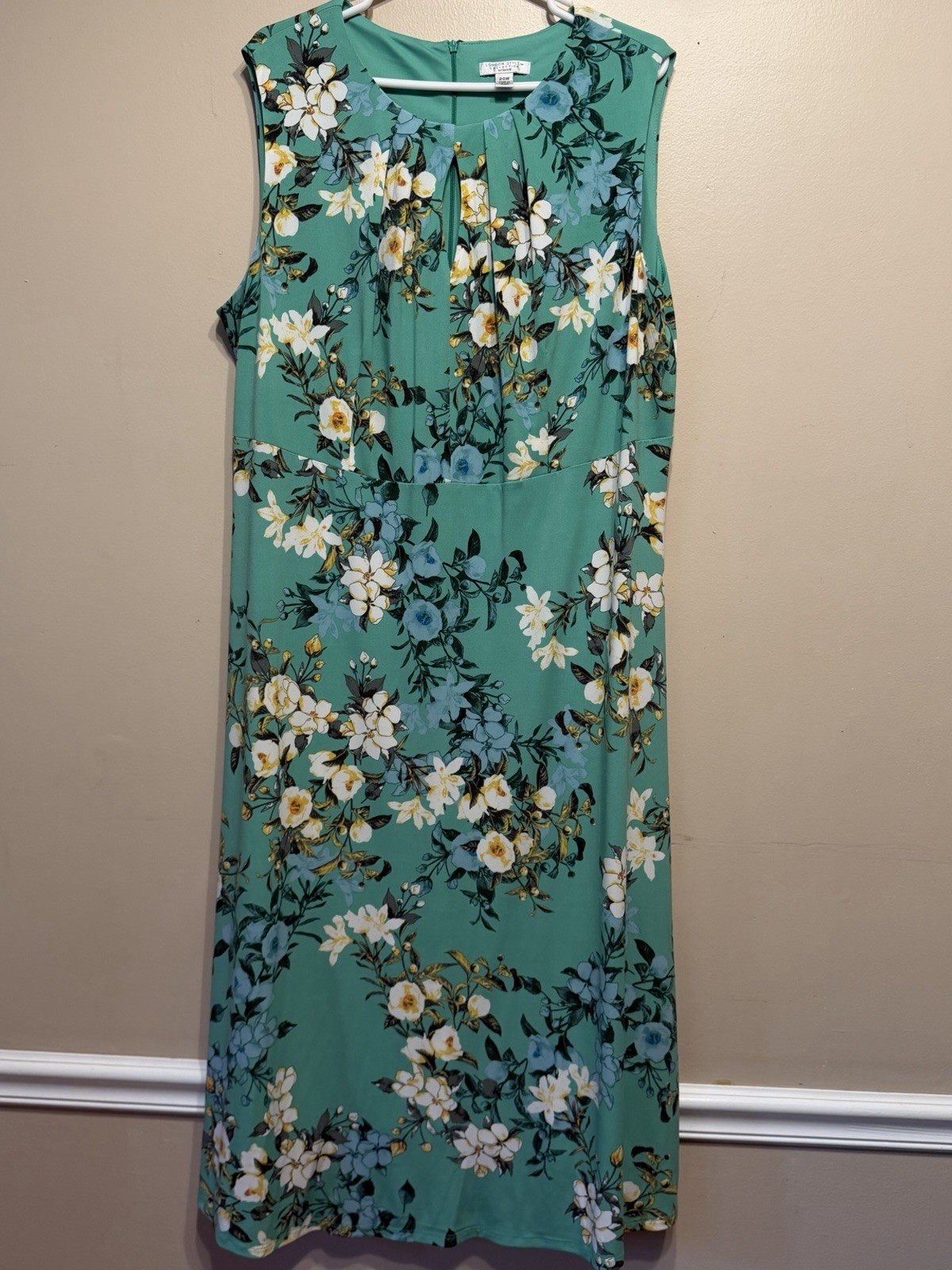 London Style Collection Size 18 Plus Midi Dress Women’s Green Blue Floral Print