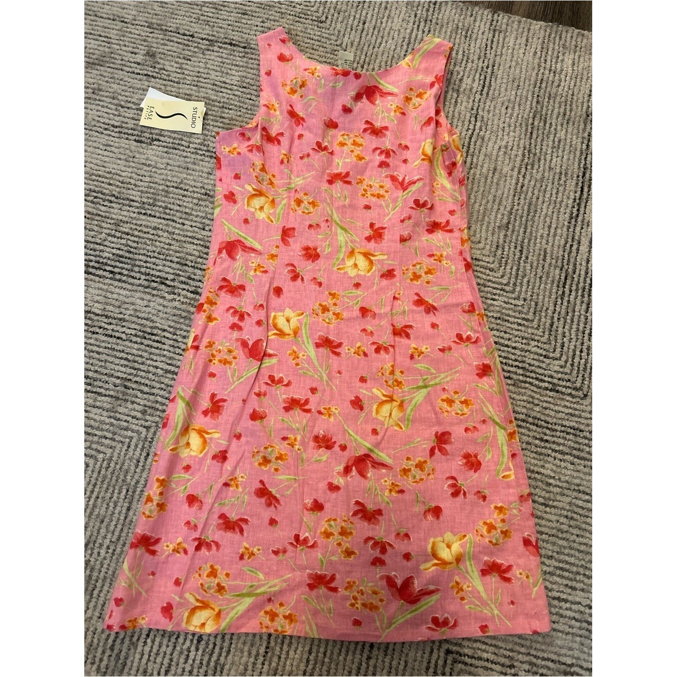 Studio Ease Pink Floral Sleeveless Summer Dress Linen Cottagecore 10P Petite