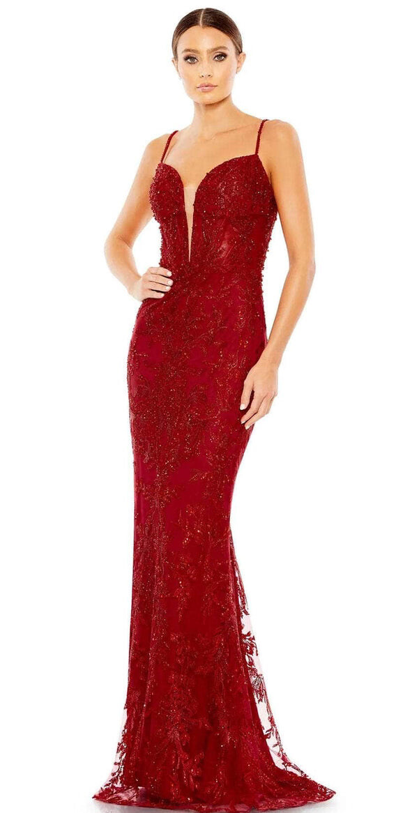 New Mac Duggal 20330 Deep Sweetheart Embellished Sheath Gown In Red Sz 12 $798