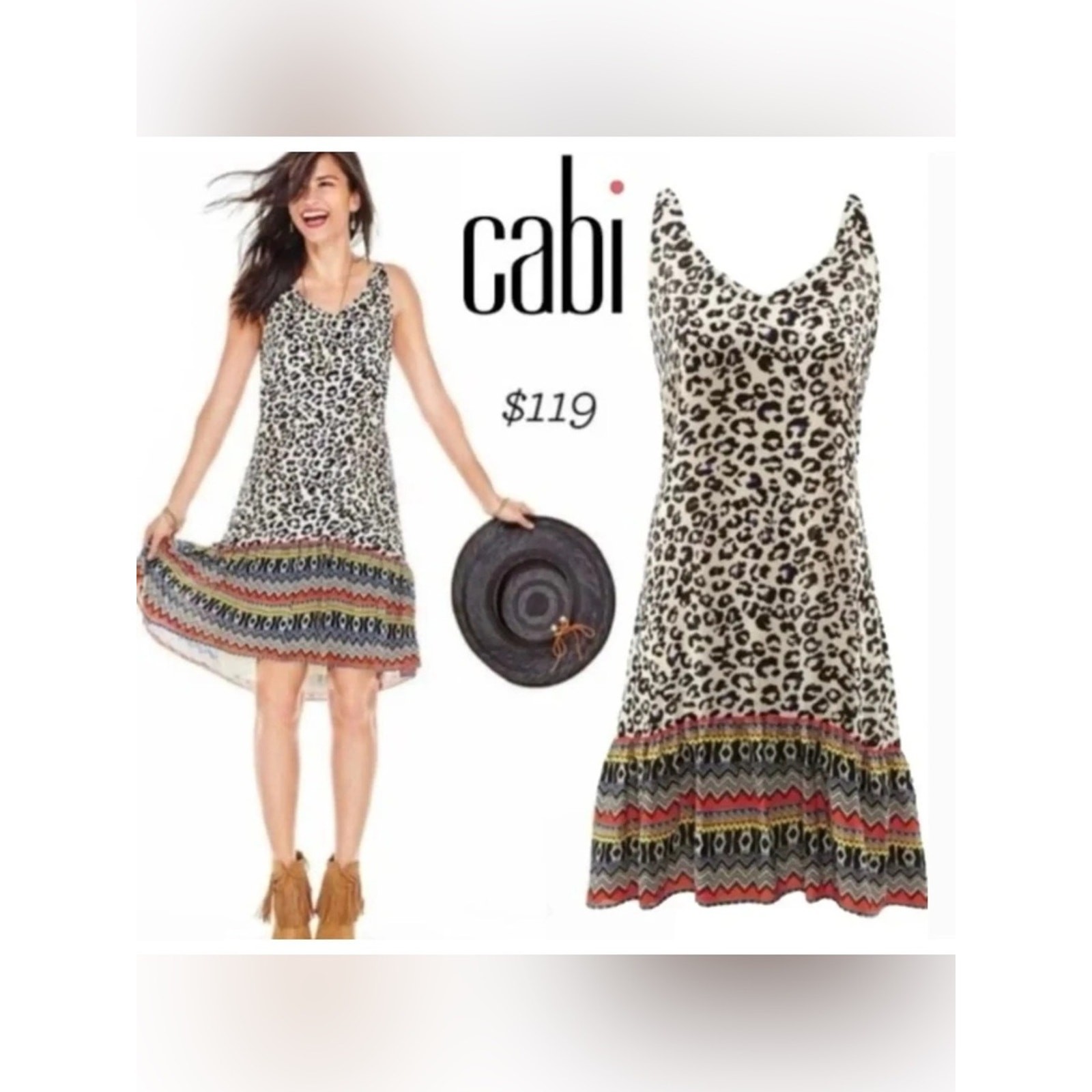 CAbi 5115 Safari Leopard Print Ruffle Hem Dress Small