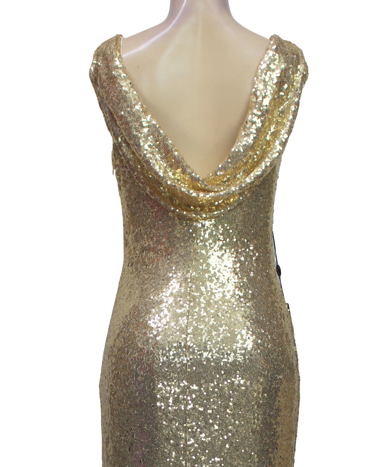 Ever Pretty Back Cowl Neck Dress Cocktail Party Sequin Sleeveless Gold Size 10