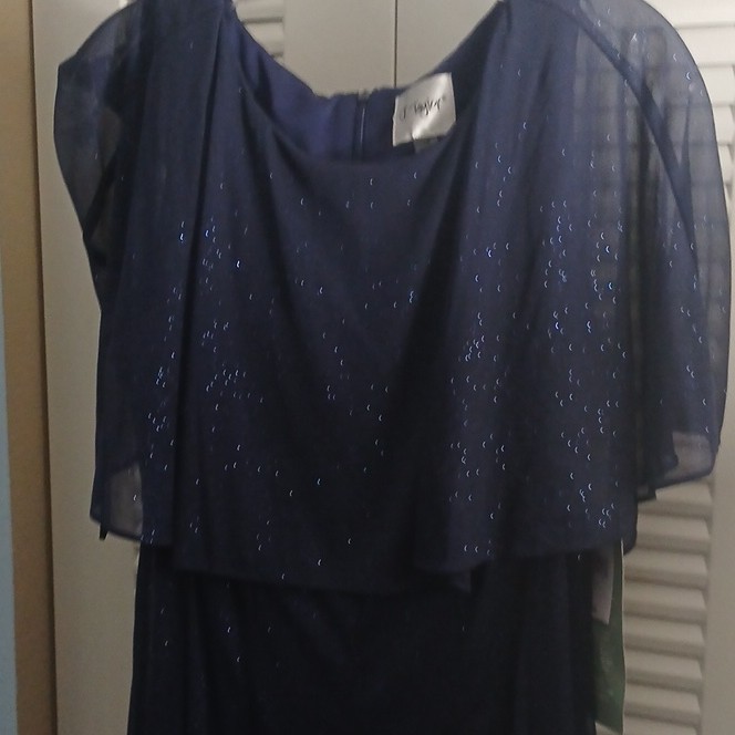 Navy Blue Sparkle Shawl Wrap Sleevless Built In Slip Cocktail Or Evening Dress
