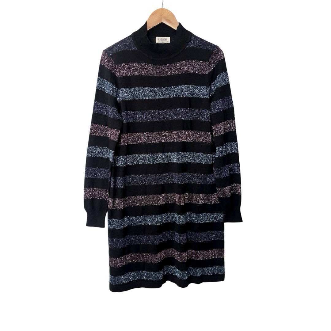 Sugarhill Brighton Sabrina Glittered Jewel Tone Stripe Knit Dress 16