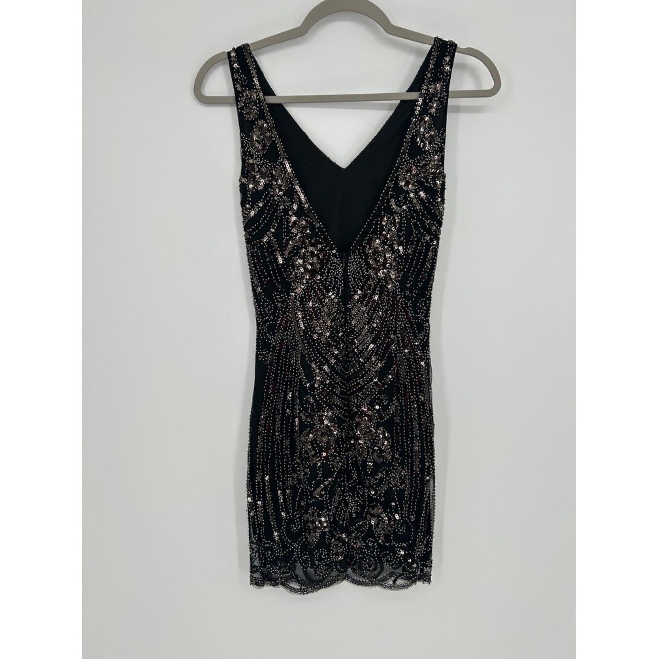 GB XS Black Beaded Sequin Mini Dress Homecoming HOCO Cocktail Party Gatsby Glam