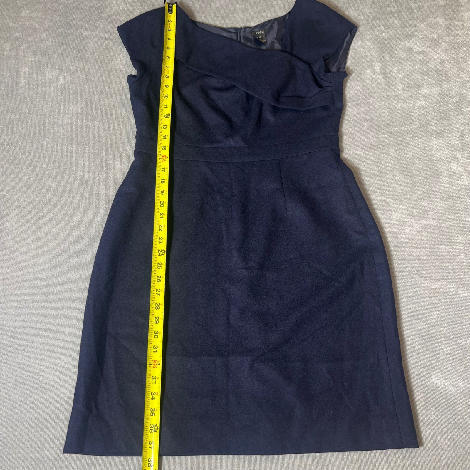 J.Crew Navy Blue 100% Wool Asymmetrical Drape Neck Sheath Dress Size 12