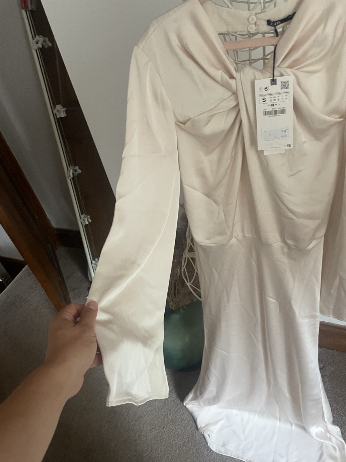 Zara Satin Effect Open Back Midi Dress front knot detail S Rare Viral RRP £59.99