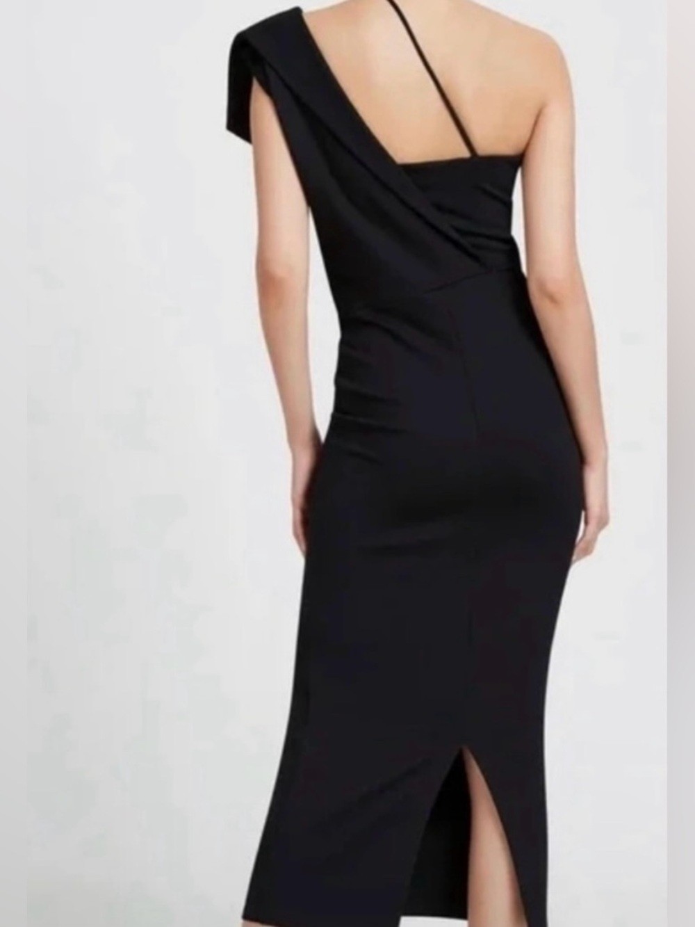 Marcella NYC One Shoulder Midi Cocktail Dress Black Size S
