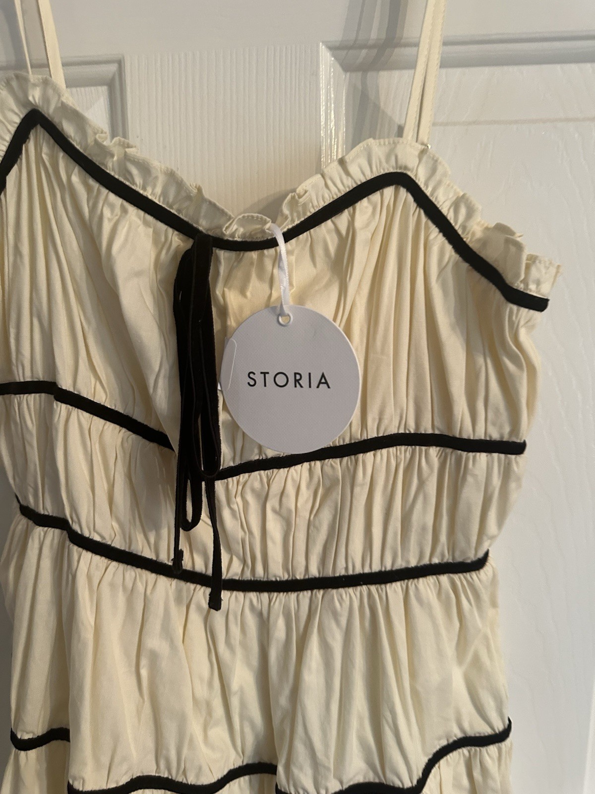 STORIA Women’s Cream/Black Solid Square Neck A-Line Midi Dress Sleeveless S