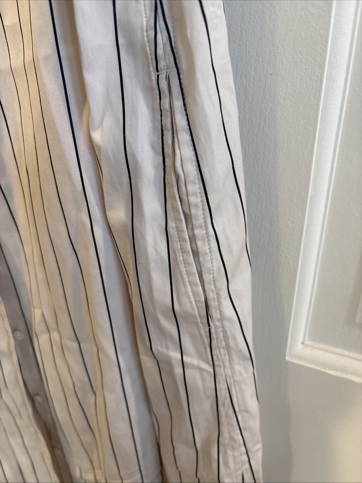Banana Republic Cotton Poplin Maxi Long Shirt Dress Ivory White Black STRIPE S P
