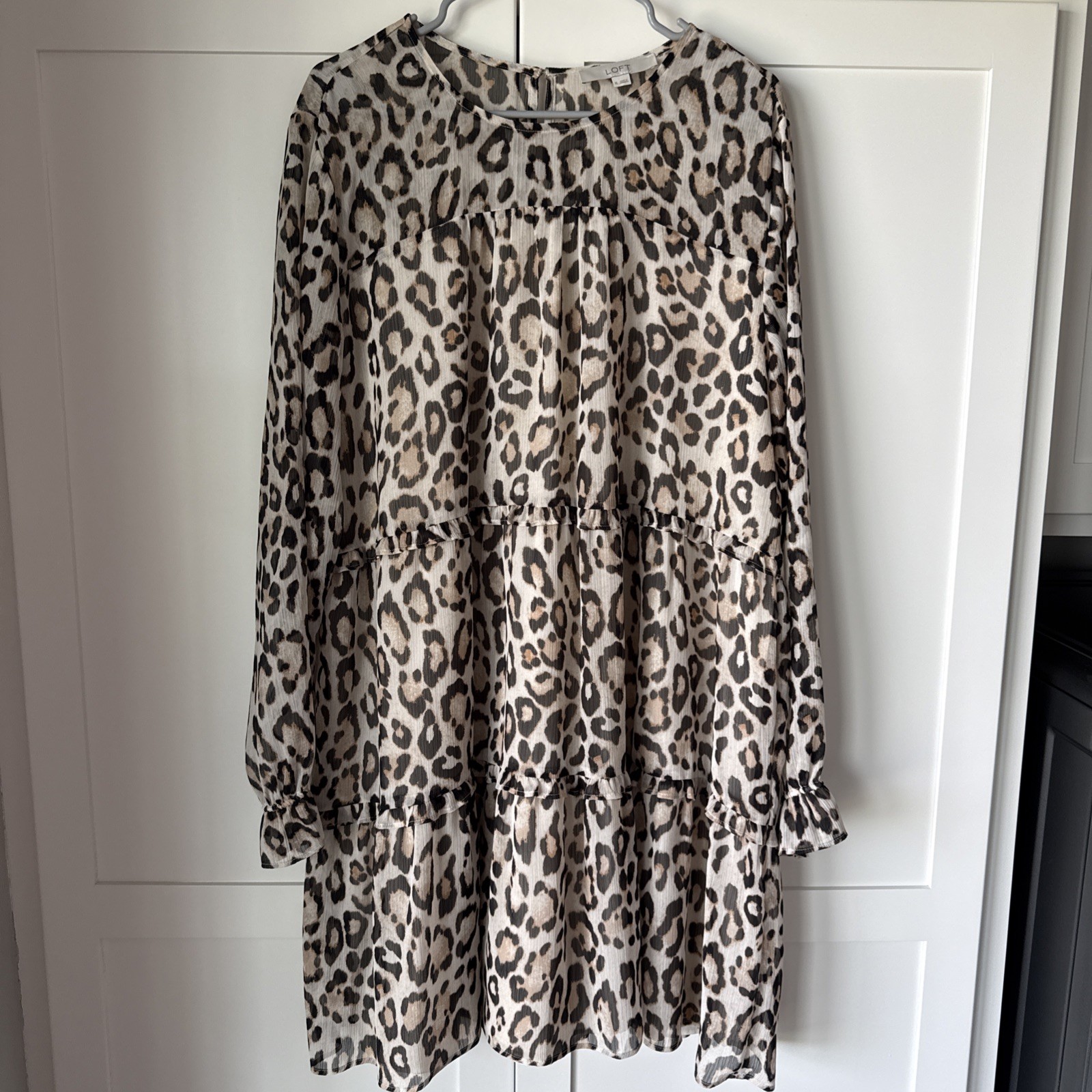 LOFT – Cheetah Print Dress – XL – Lightweight – Lined – Long Sleeve