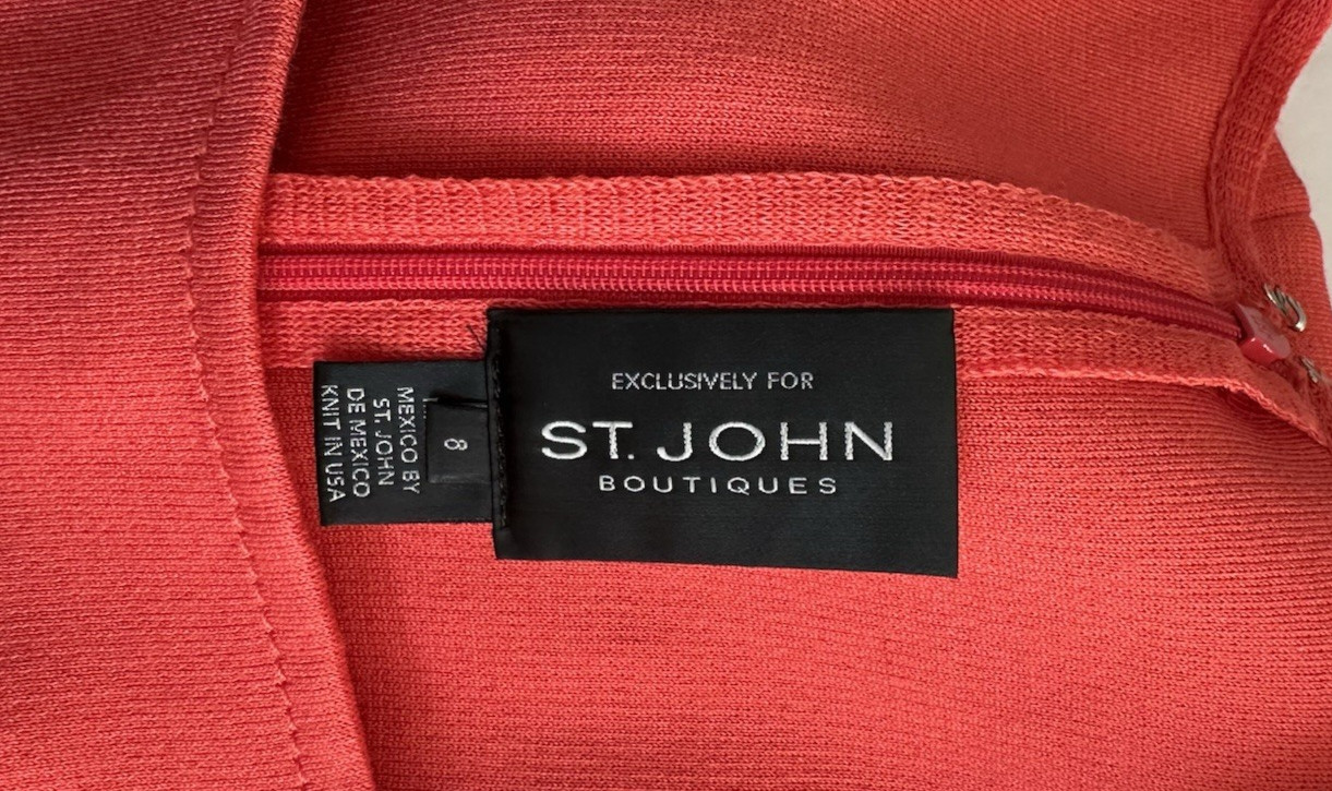 St John Boutique Midi Shift Dress Sz 8 Red Sleeveless Square Neck Wool Blend