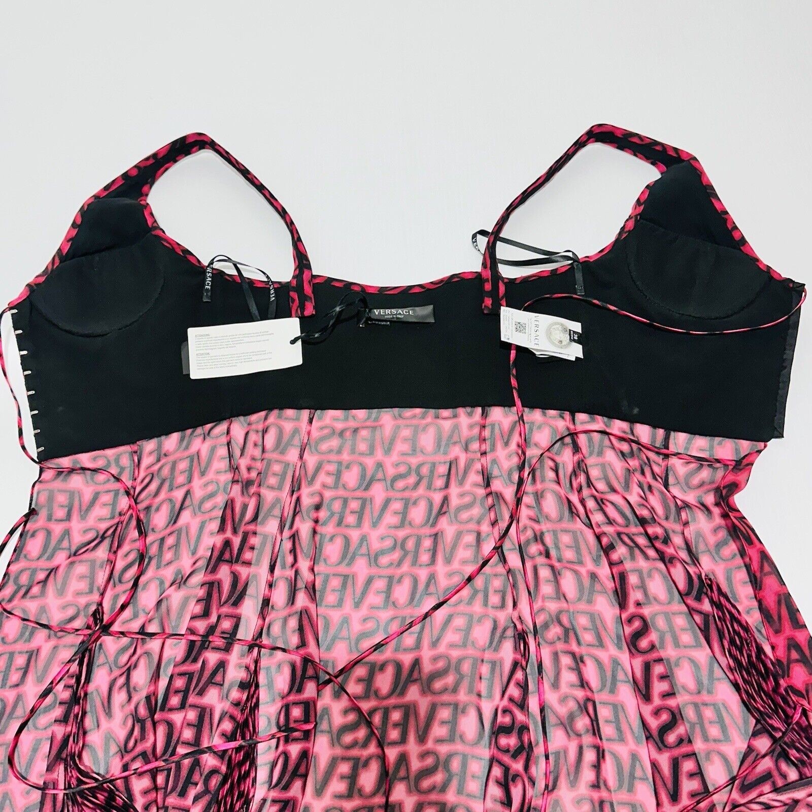 NWT Versace Runway Plisse Silk Dress IT 38 US 2 All Over Logo Red Black $5,425