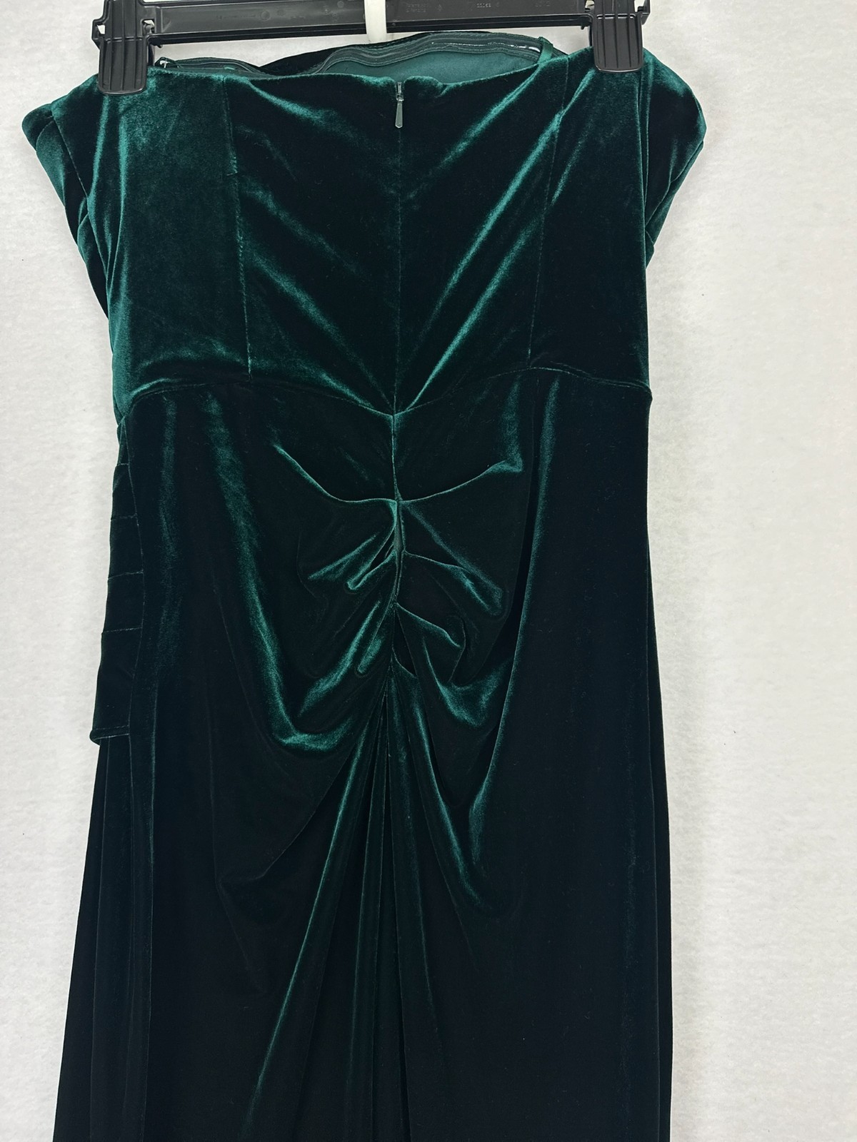 AQUA Strapless Velvet Gown 10 Hunter Green Ruched High Slit Draped Pleated NWT