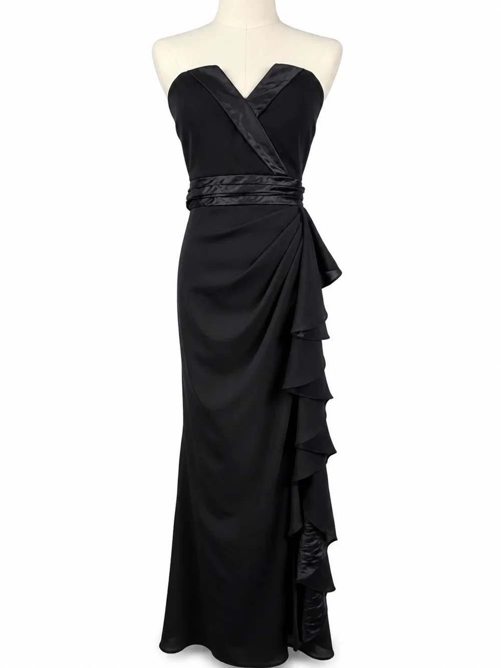 Badgley Mischka Collection Black Strapless Ruffle Evening Gown Formal Dress 6