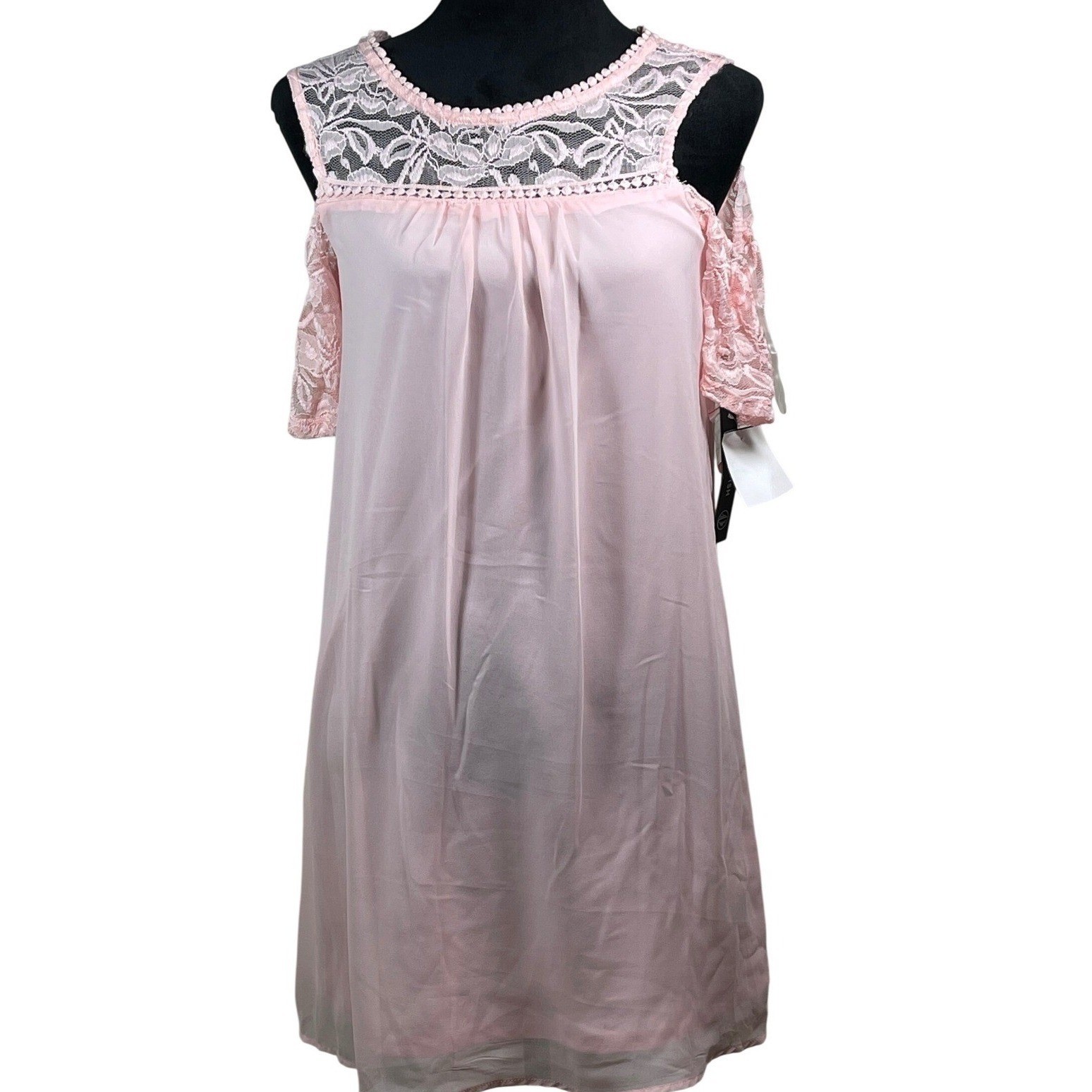 As U Wish Blush Pink Lace Cold Shoulder Shift Dress Med cottagecore romantic