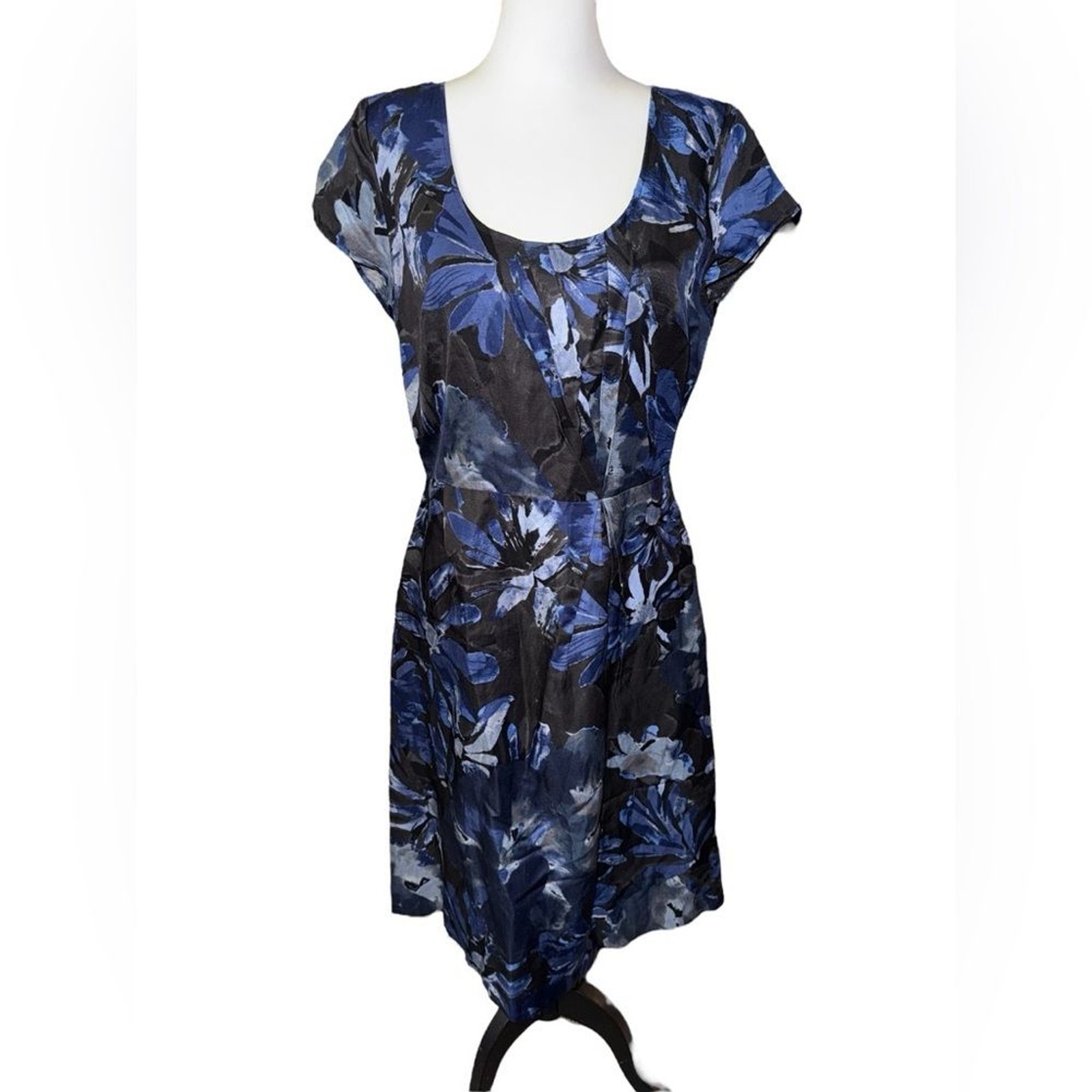 Banana Republic x Mad Men Collection blue/black floral linen-blend dress sz 10