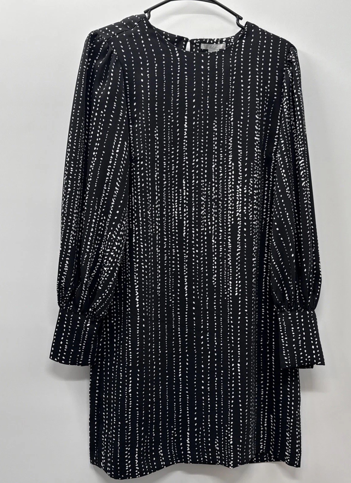 H&M Size 6 Black White Dot Print Shift Dress Long Sleeve Button Cuff