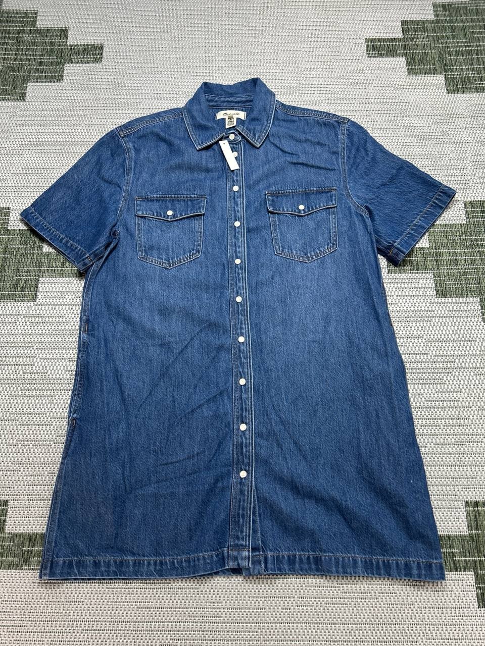 Madewell Shirt Dress Womens Large Blue Cotton Denim Pearl Snap New