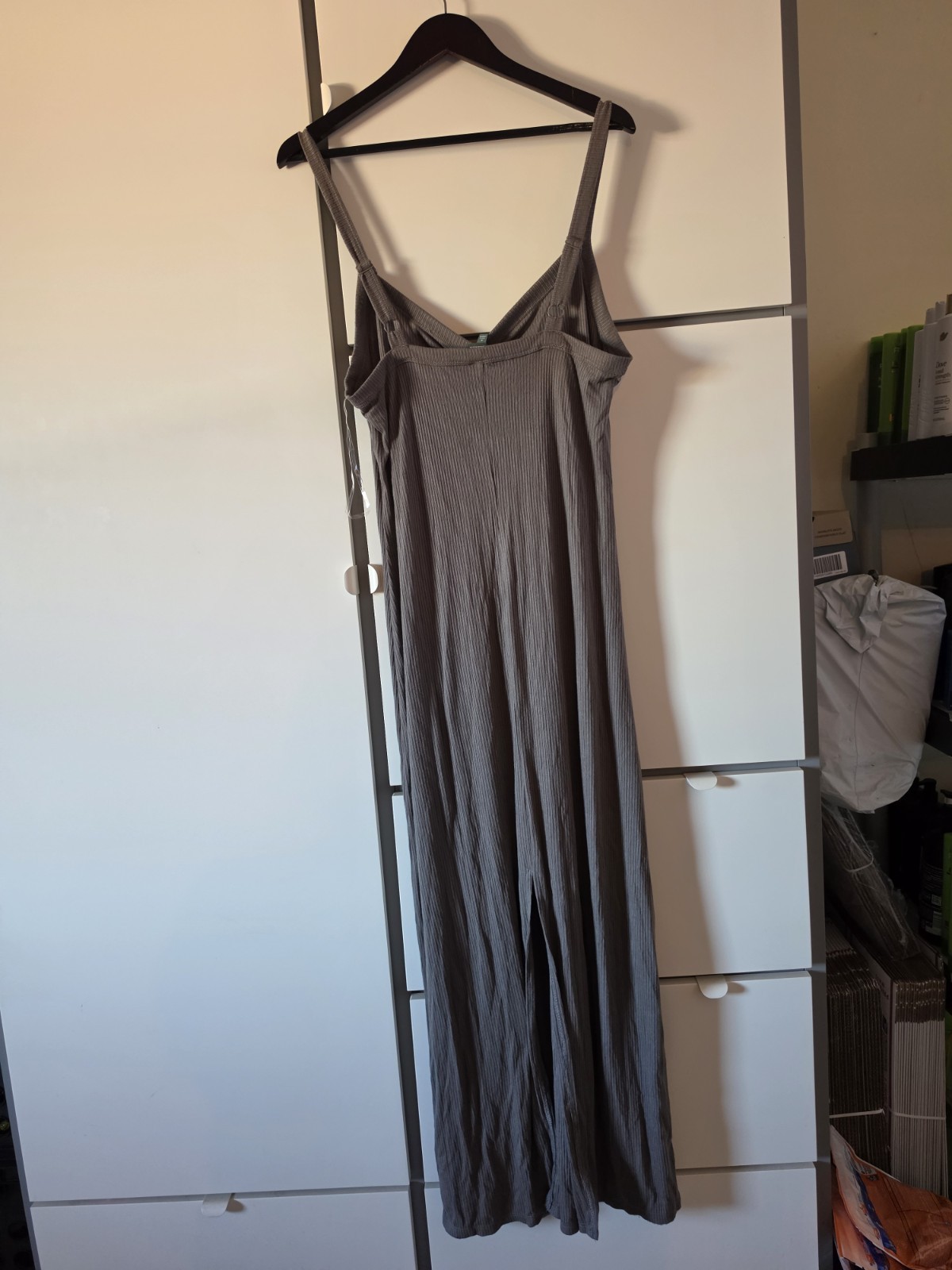 Wild Fable Gray Ribbed Solid V-Neck Strappy Sleeveless Long Maxi Dress XL