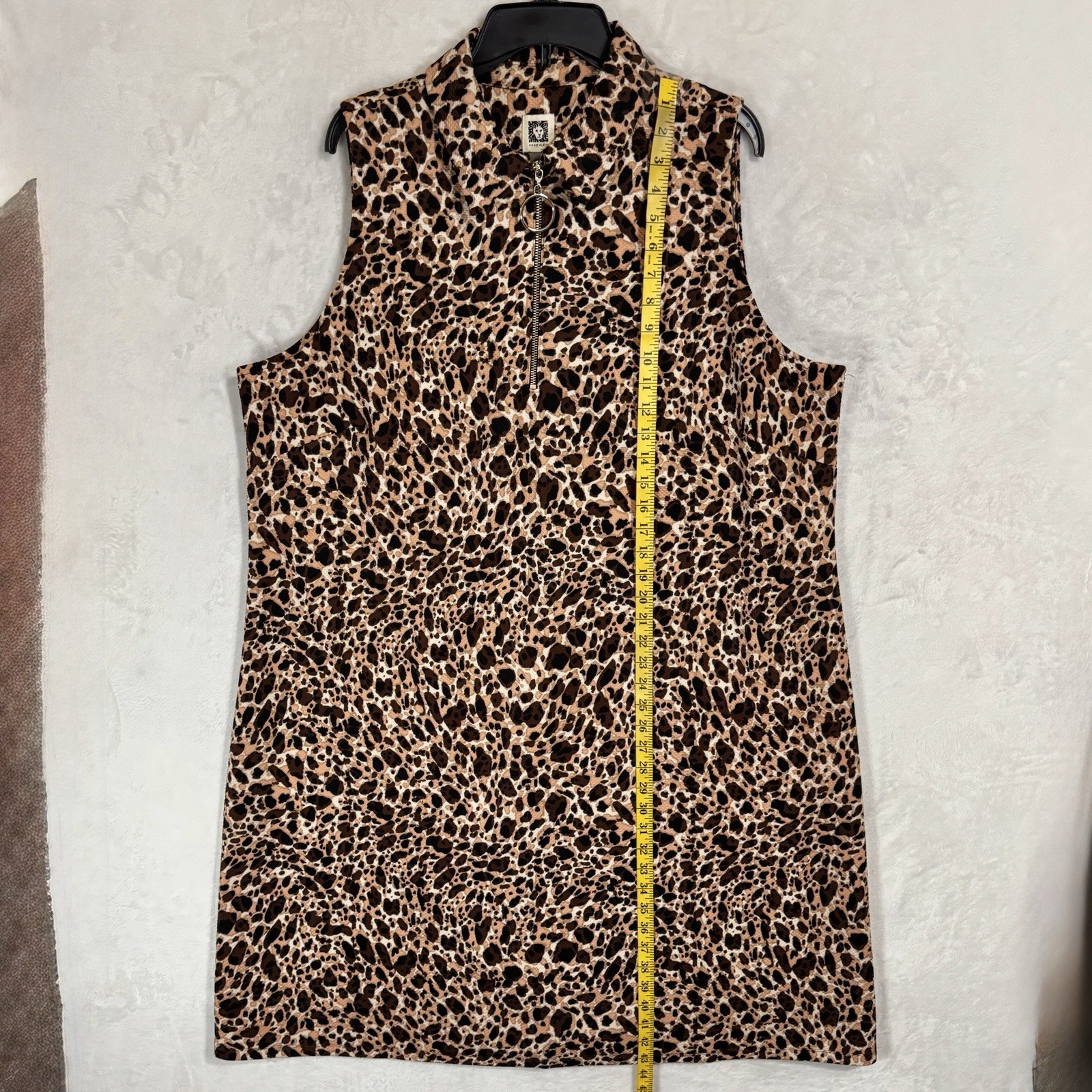 Anne Klein Collared Polo Dress Plus Size 24 W Brown Leopard Print 1/4 Zip Sporty