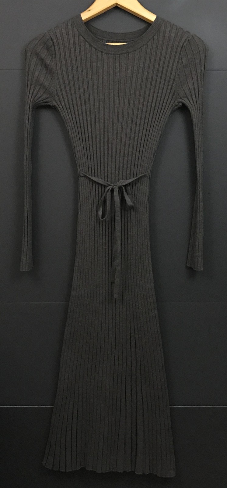 Quince Cotton Cashmere Ribbed Long Sleeve Crew Midi Dress Mocha Heather Size XS