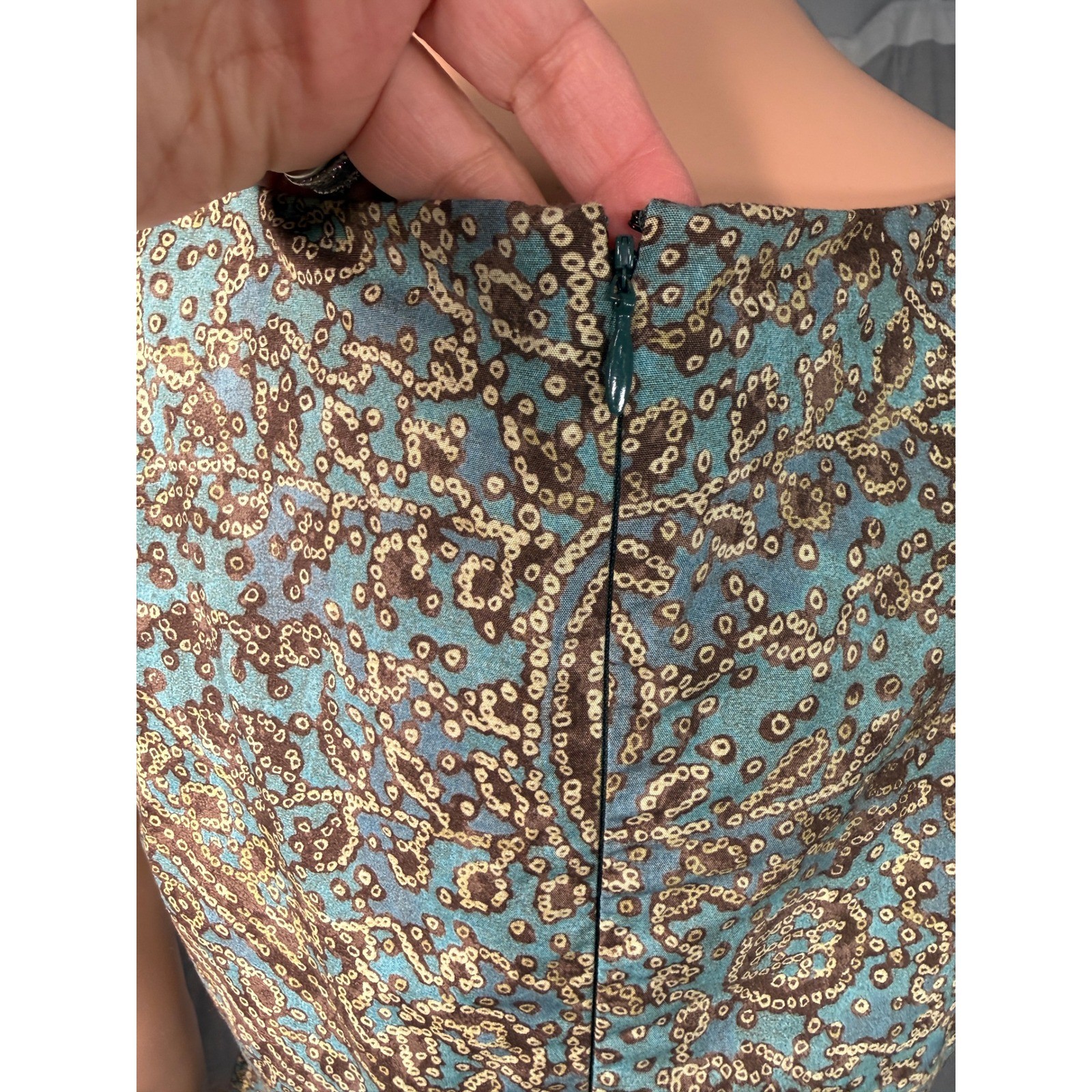 Peruvian Connection Pima Cotton Lycra Batik Medallion Print Midi Dress Blue 10