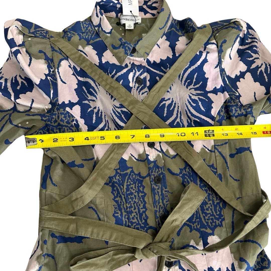 Making the Cut Army GreenFloral Self Tie Dress XS Season2 Winner Pockets NWT