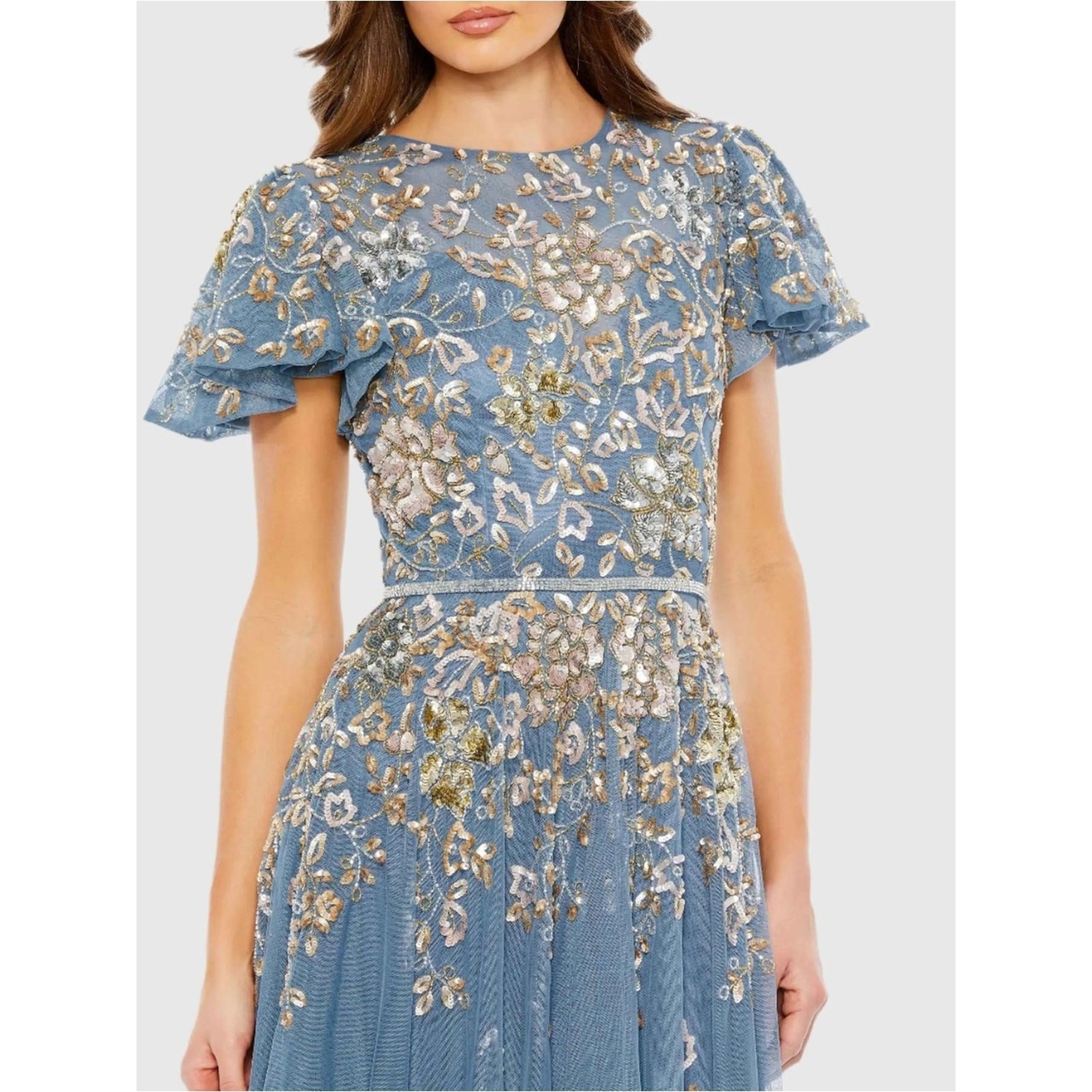 Mac Duggal 5717 Blue Embellished Butterfly Sleeve High Neck Gown Size 18 NWT