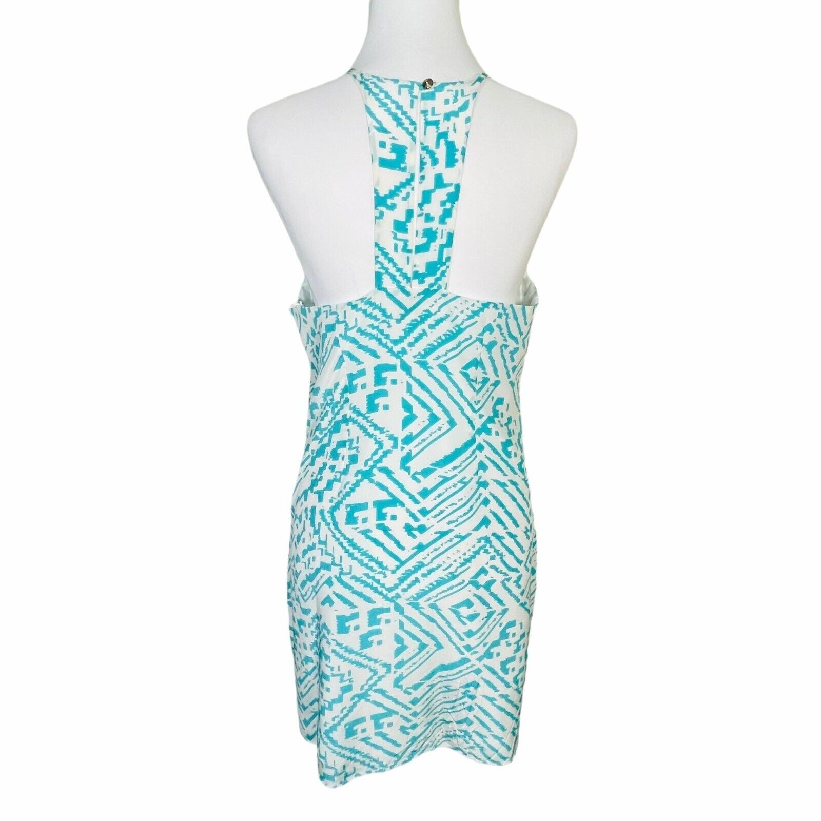 Britt Ryan Teal White Silk Sleeveless Dress Size Medium