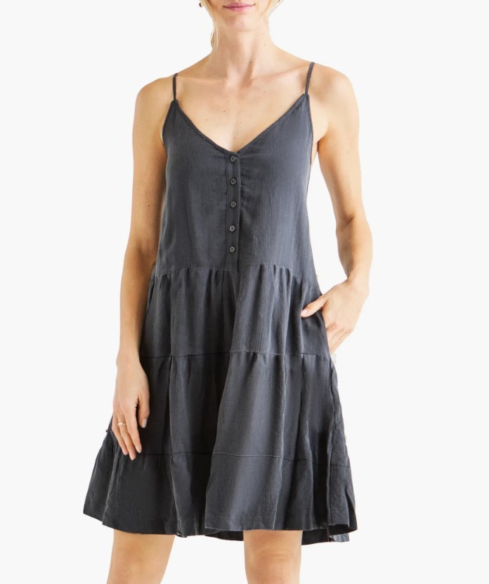 Splendid Shannon Tiered Crinkled Mini Sundress Storm S