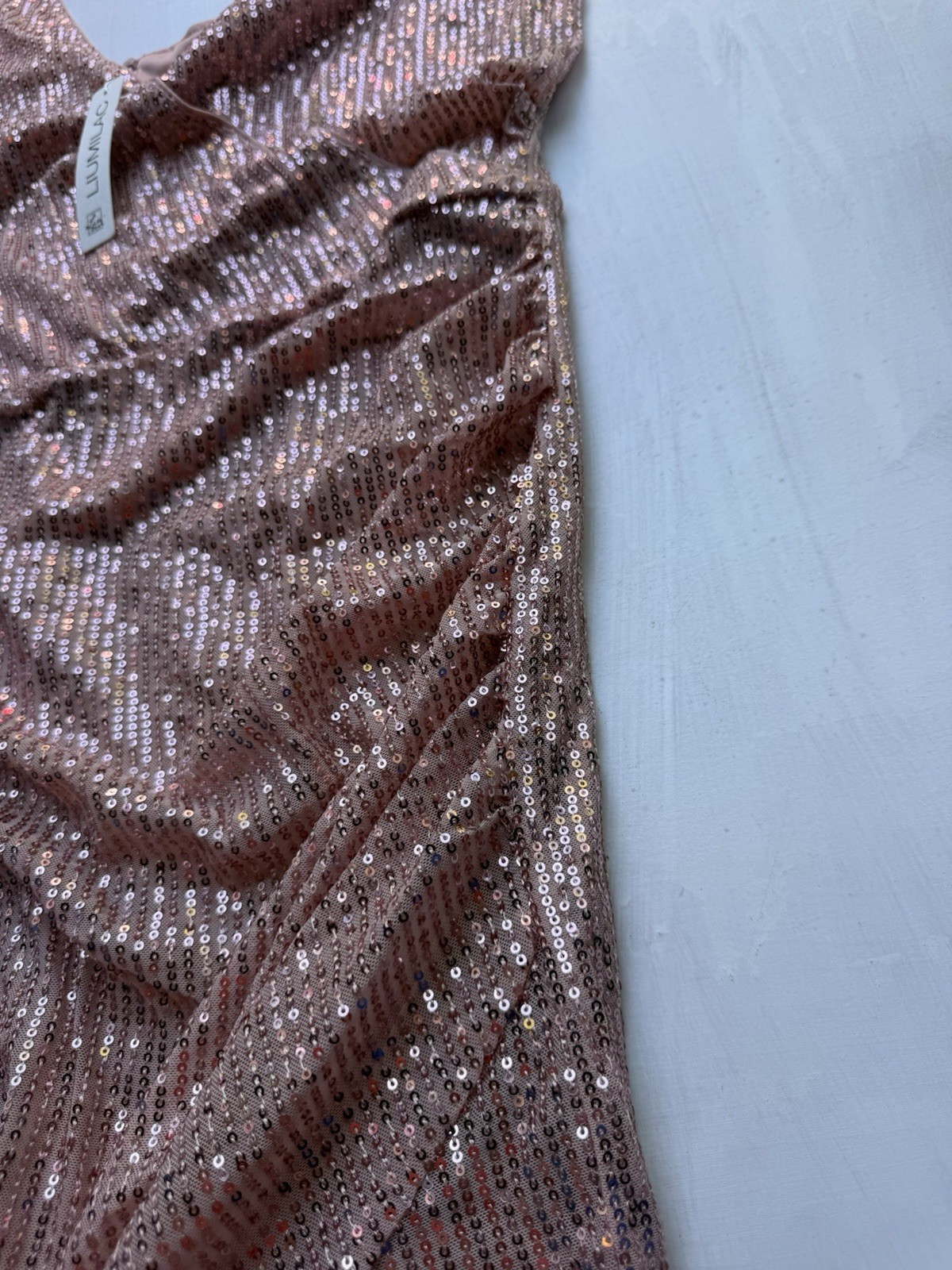 PINK Rose Gold Sequin Metallic V-Neck Strappy Bodycon Mini Dress XXL