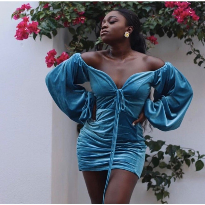 NWT KAI Collective Beebeeta Off Shoulder Turquoise Lace Up Velvet Mini Dress XL