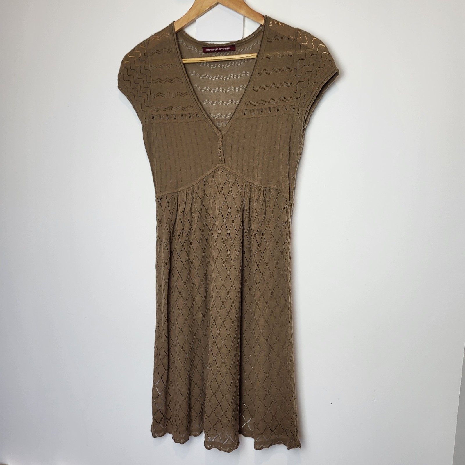 Brown thin knit cotton dress short sleeve spring autumn Style Size Large