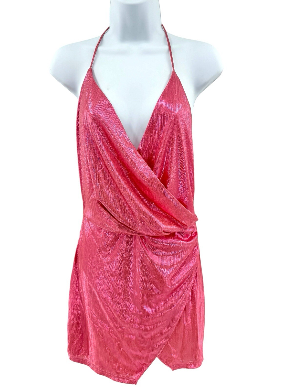 NWT Superdown Missie Wrap Front Mini Dress M Pink Metallic Party Date Night Out
