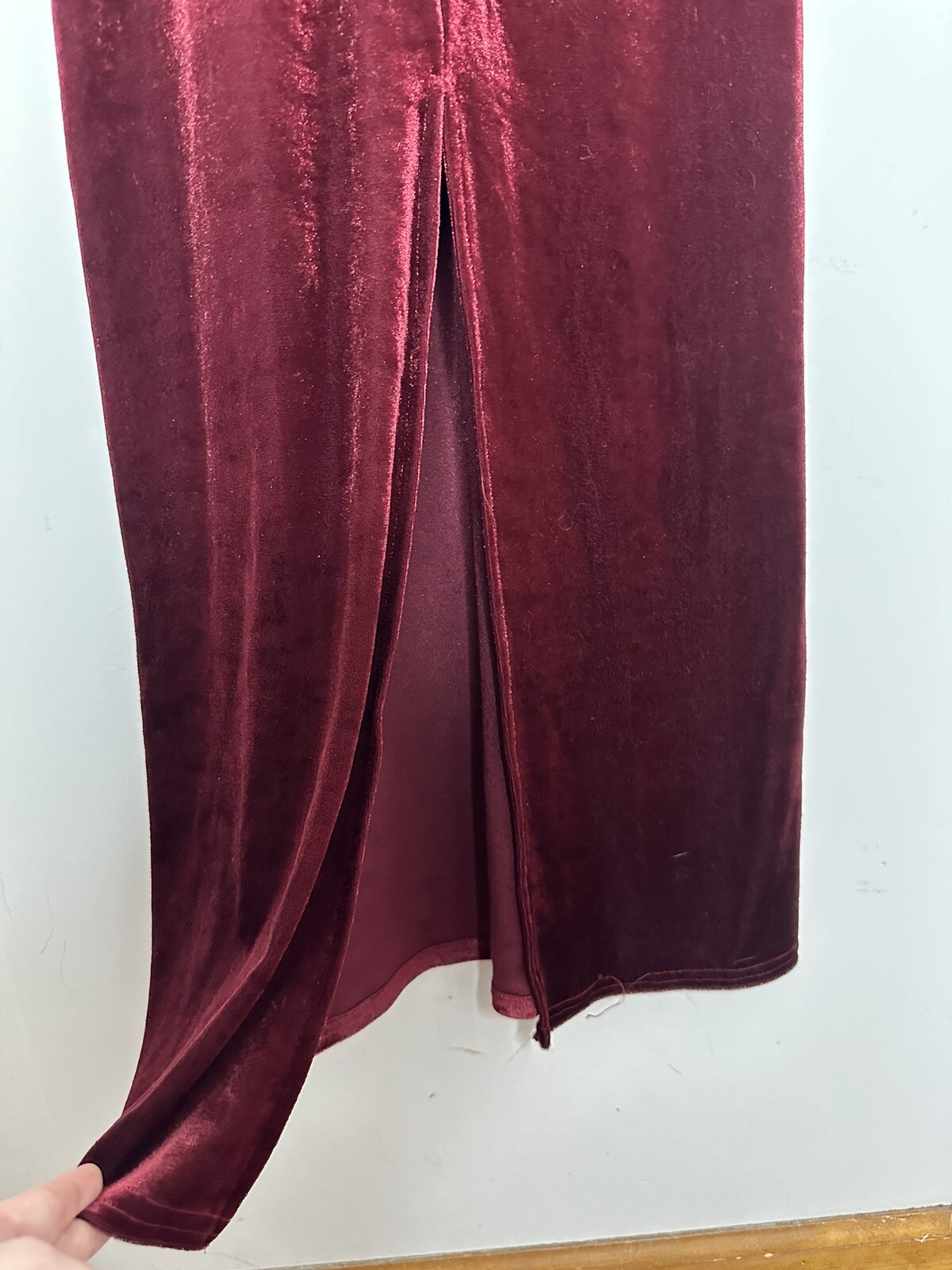 Sun Fire USA Deep Red Velvet Plush Short Sleeve Maxi Dress Sz Small