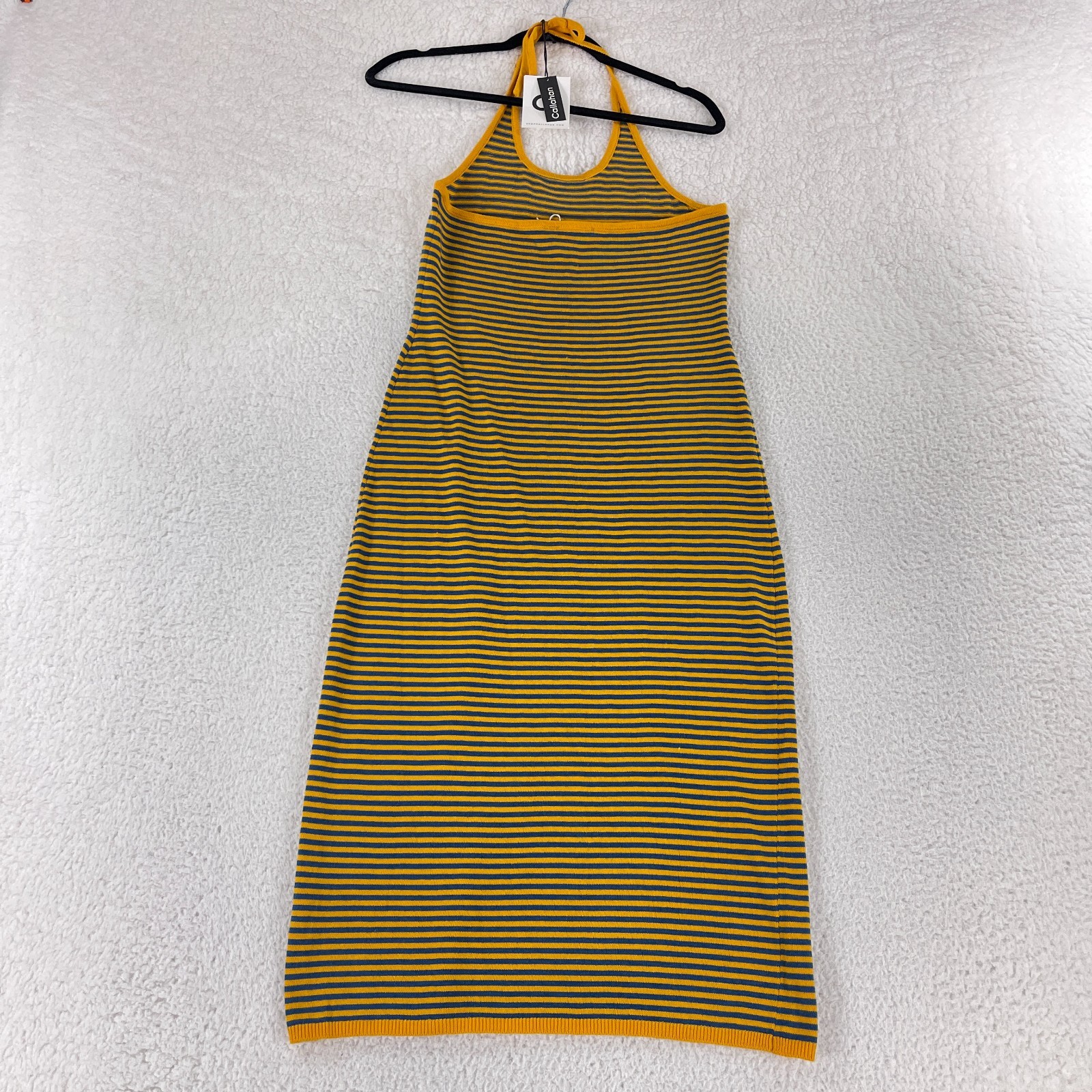 Callahan Nicky Halter Dress Womens Small Yellow Blue Stripe Knit Casual Pullover