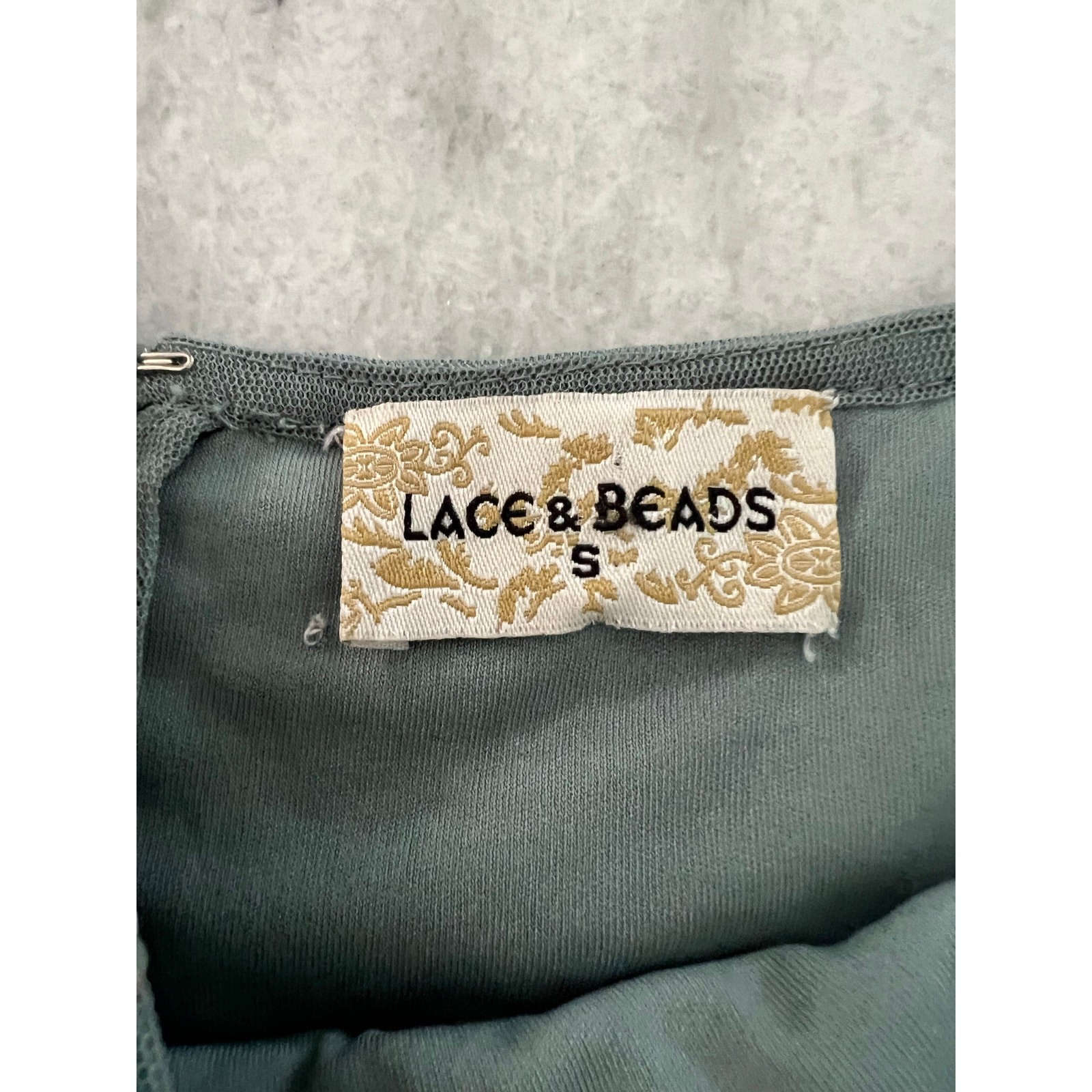 Lace & Beads Silver Gray Sequin Mini Dress Size Small Tiered Tulle