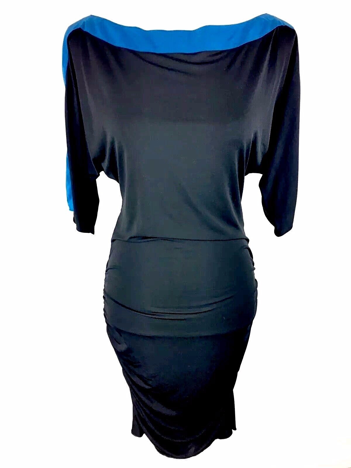 Jay Godfrey Womens Dress Sz 4 Black Bodycon Nylon Stretch Boatneck Ruched Euc