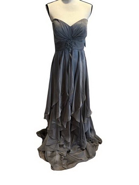 Bonny Silver Gray Embellished Lace Up Back Chiffon Tiered Gown size 16 $299