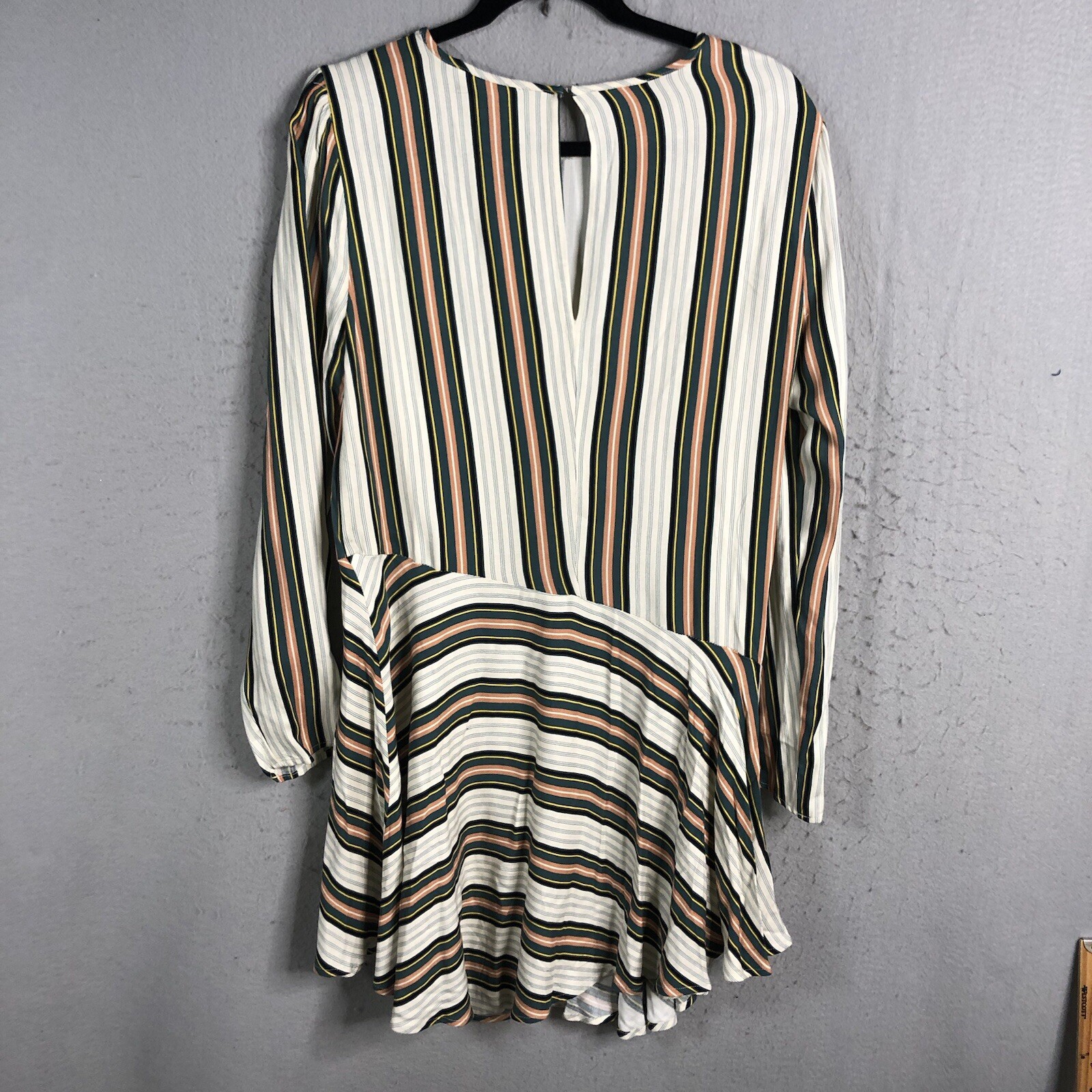 BCBGeneration Dress Womens Large Striped Drop Waist Rayon Retro Modern NEW