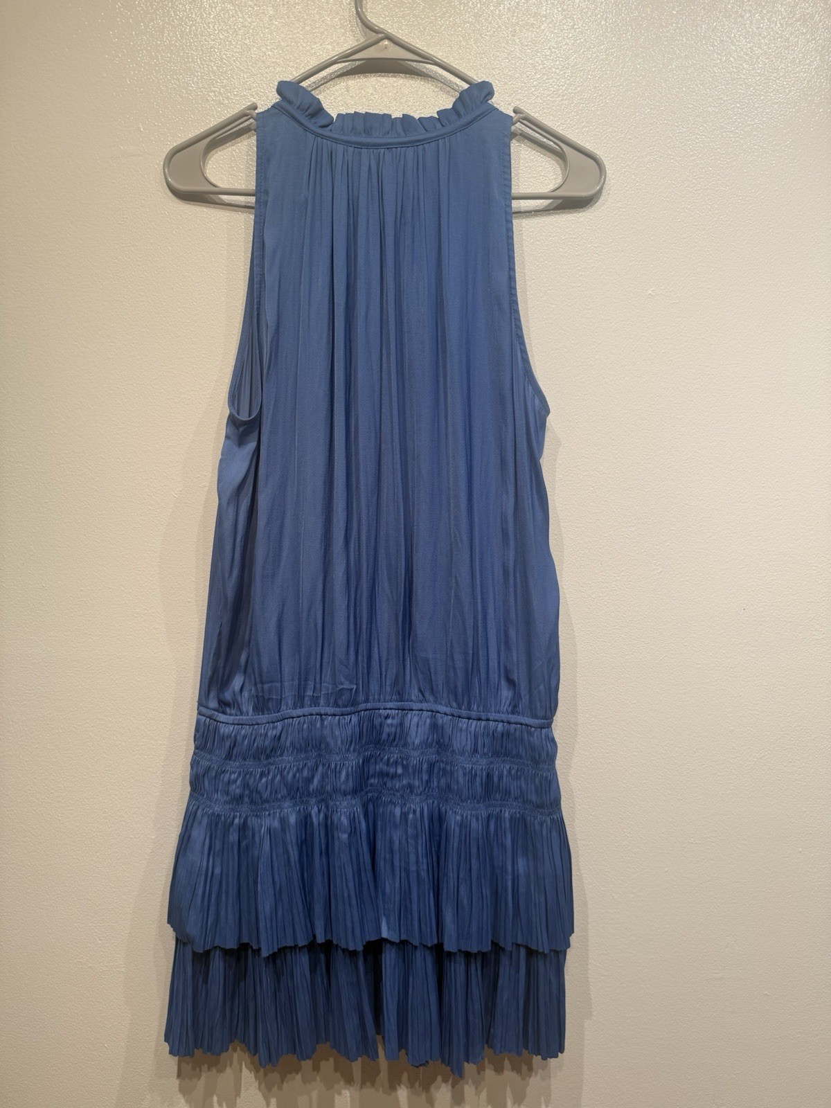 Current Air Cara Sleeveless Ruffle Neck Pleated Teal Mini Dress L